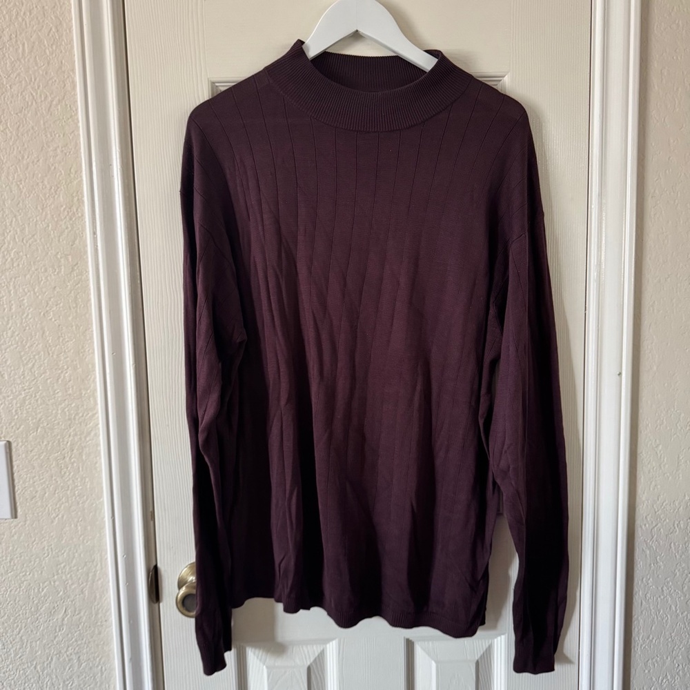 Murano 100% Silk Sweater Men's Large Burgundy Ribbed Knit Long Sleeve